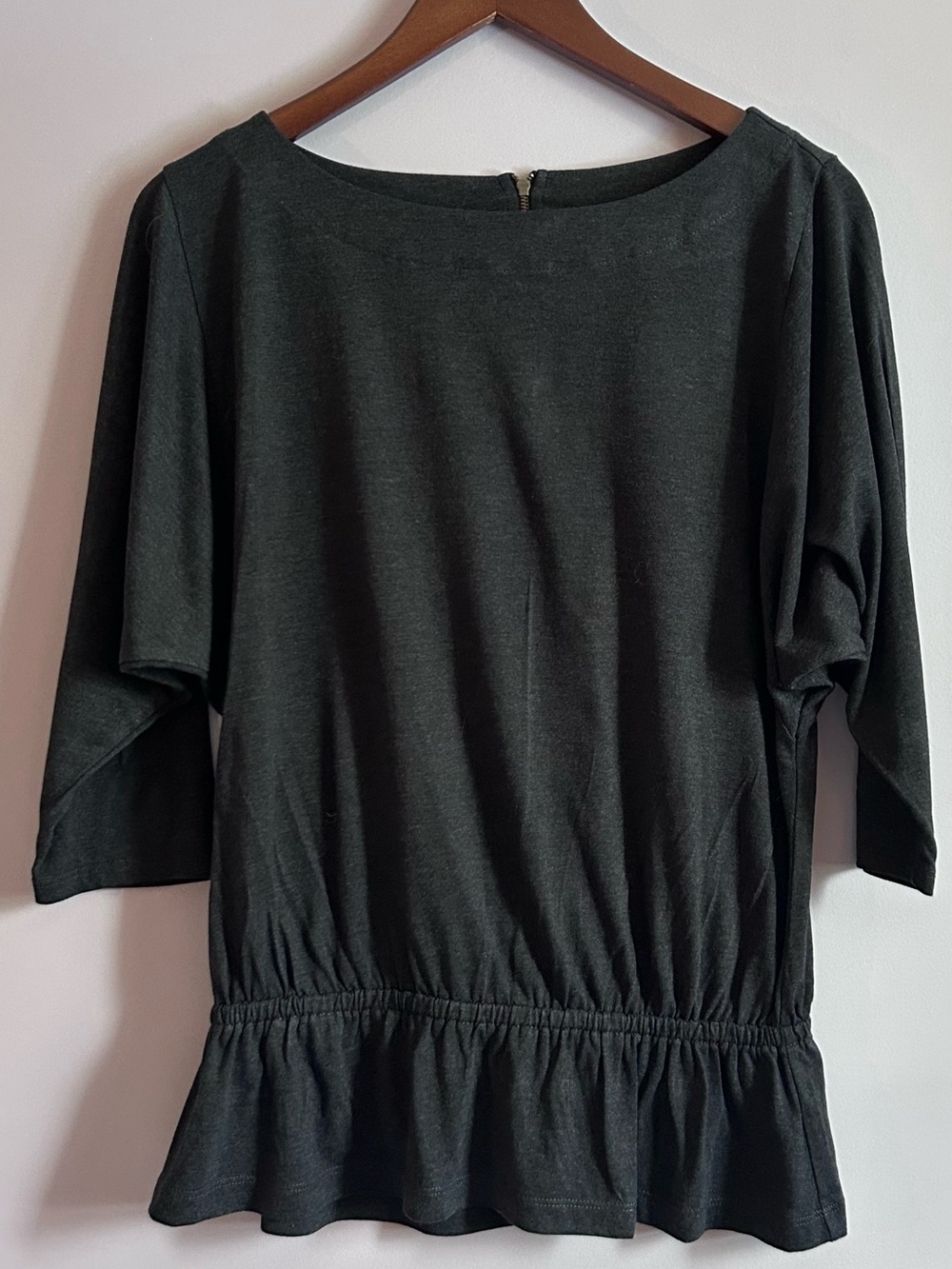 LOFT Charcoal Heather Gray Peplum Blouse With 3/4 Sleeves Size Small